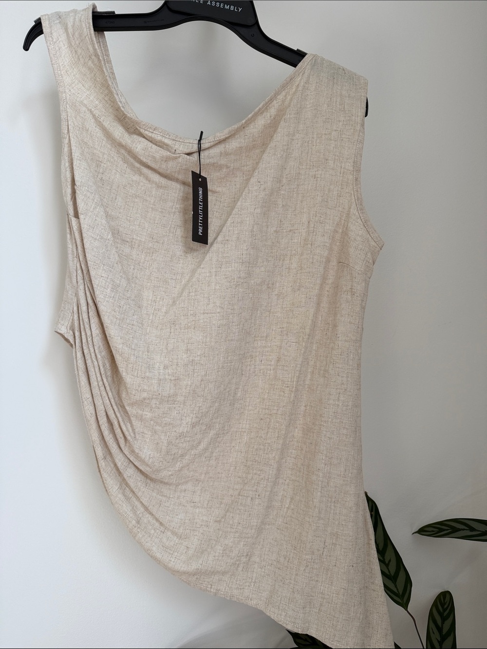 PrettyLittleThing Beige Asymmetric Drape Tank